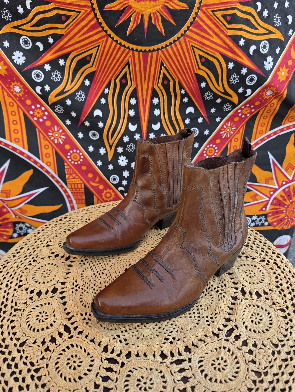 Earth Spirit Pansy Women’s Brown Leather Western Ankle Boots Cowboy Booties